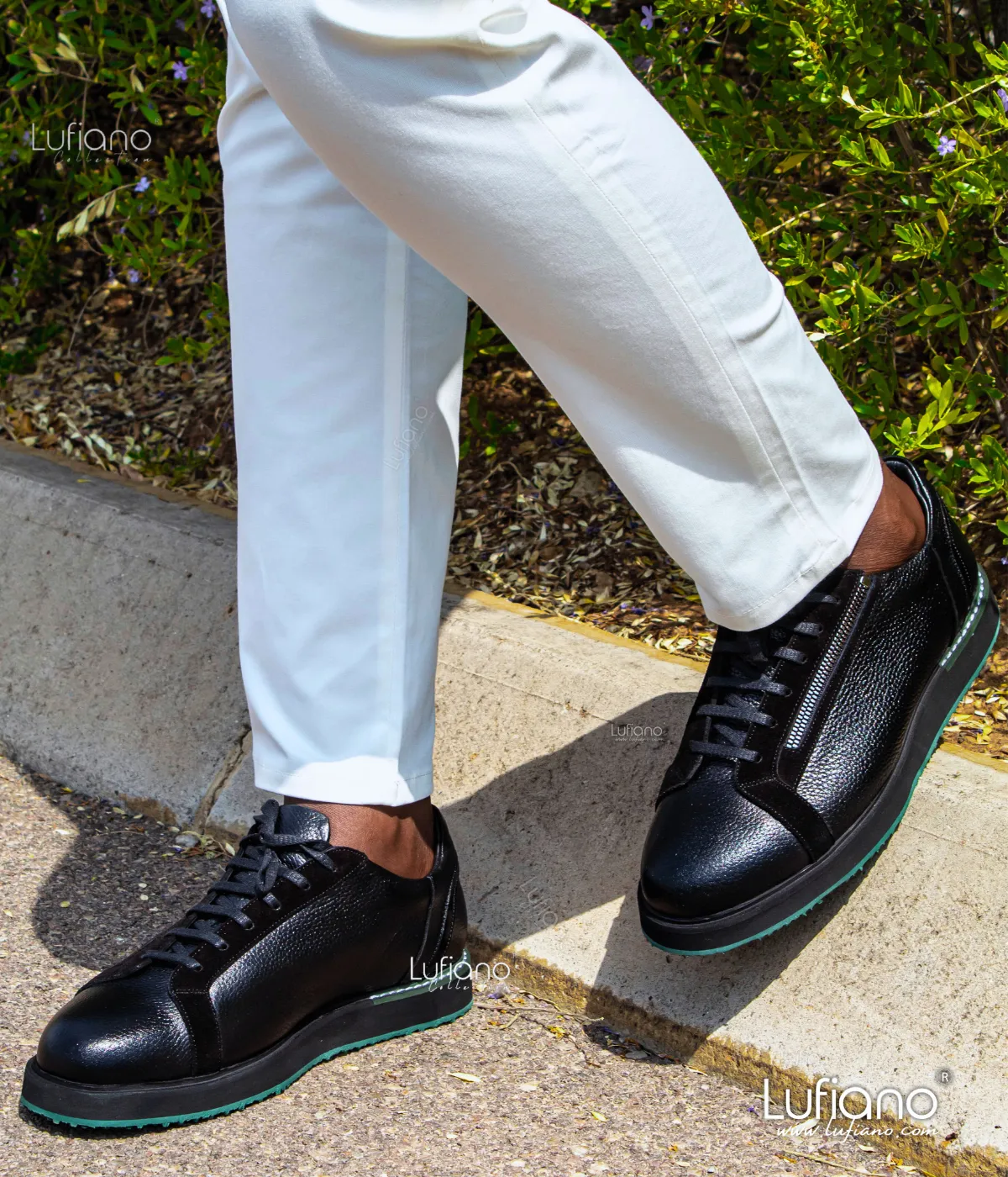 018C - LUFIANO collection Leather Sneaker- Black-Green