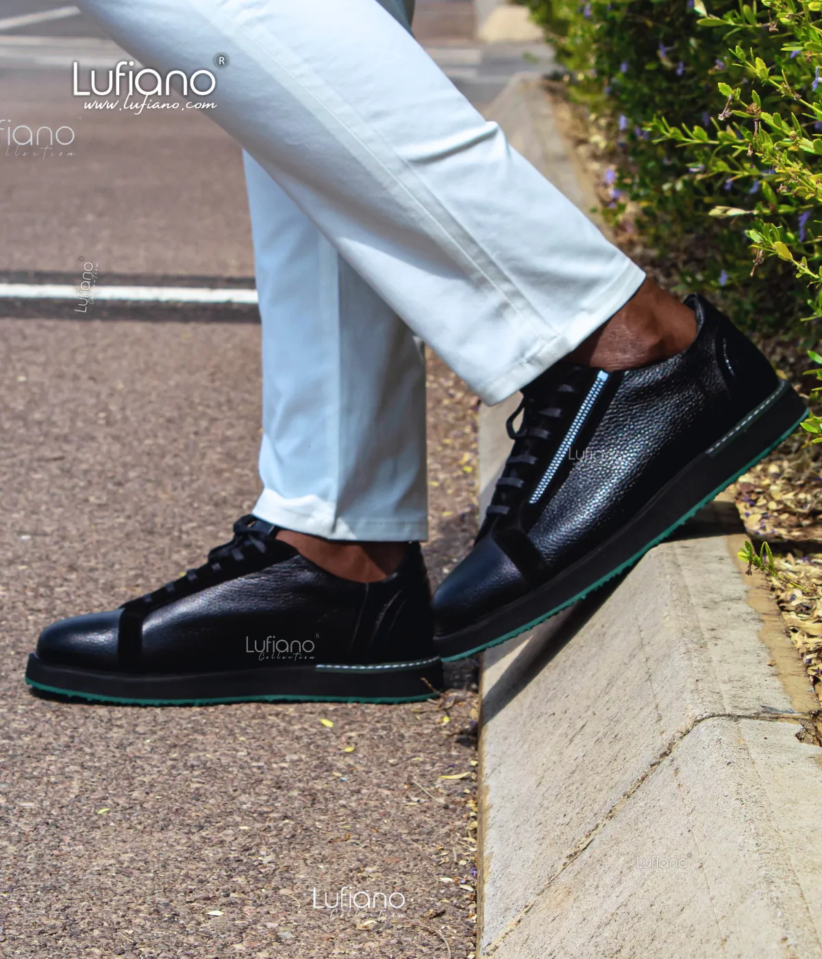 018C - LUFIANO collection Leather Sneaker- Black-Green