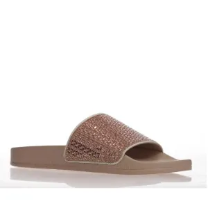 Alfie & Evie Billie Rose Gold Nude Diamante Slide - Slight Arch Support