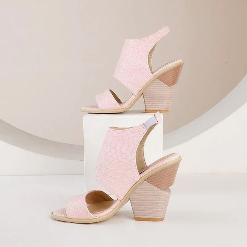 AlliChic Elastic Band Slingback Chunky Heels Sandals