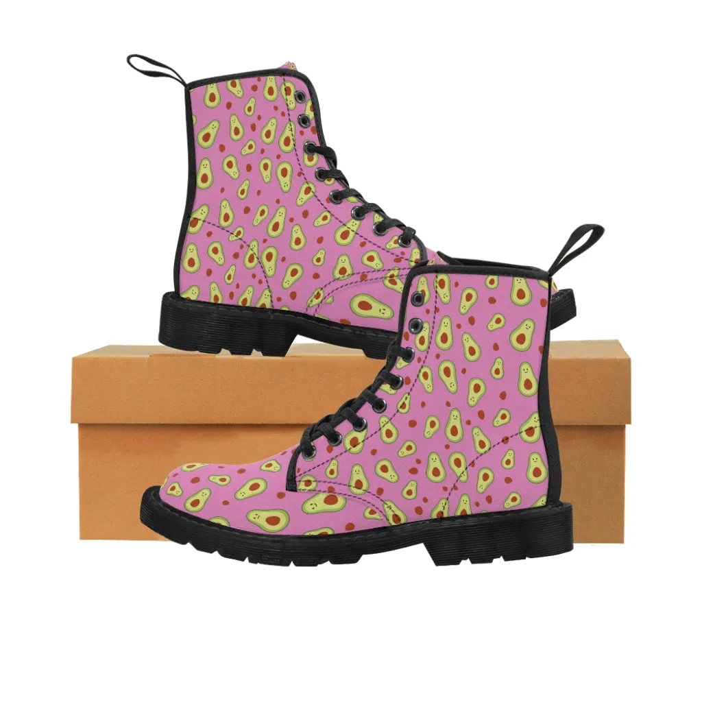 Avocado Women's Canvas Boots, Pink Winter Laced-up Hiking Boots For Vegan Loving Ladies