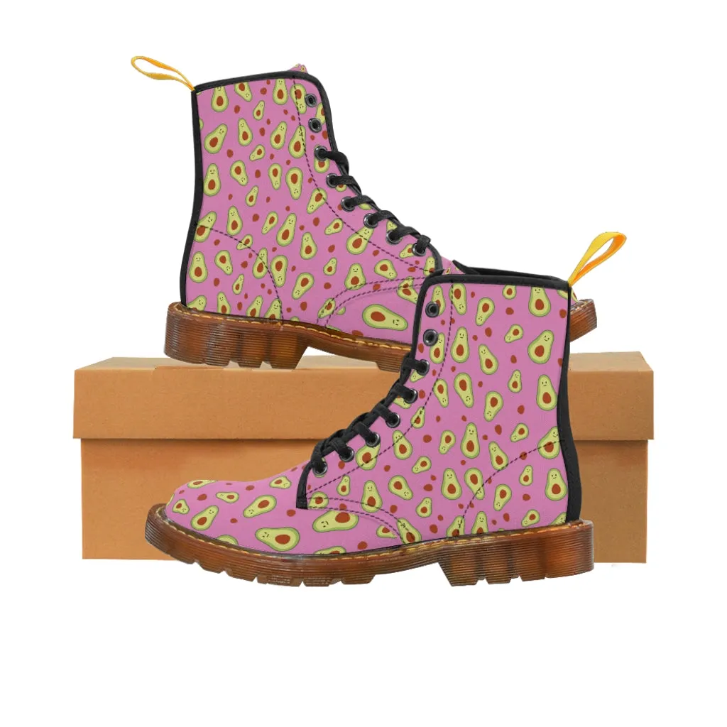 Avocado Women's Canvas Boots, Pink Winter Laced-up Hiking Boots For Vegan Loving Ladies