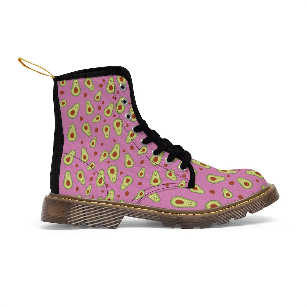 Avocado Women's Canvas Boots, Pink Winter Laced-up Hiking Boots For Vegan Loving Ladies