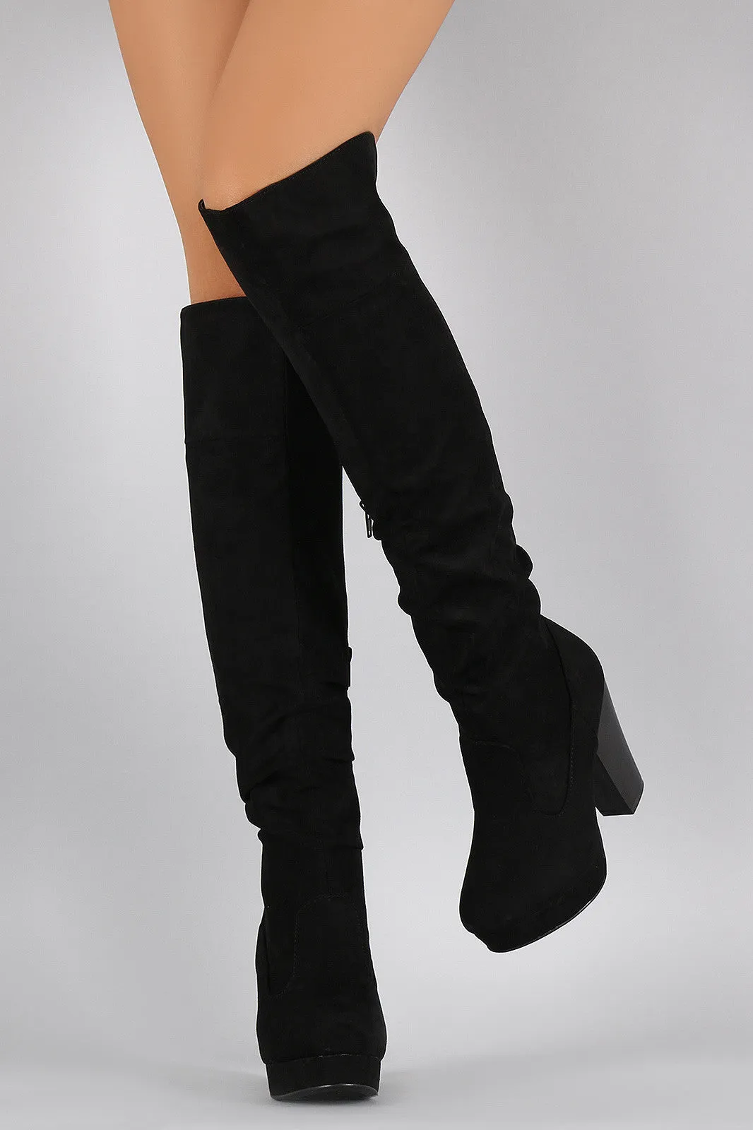 Bamboo Suede Slouchy Chunky Heeled Over-The-Knee Boots