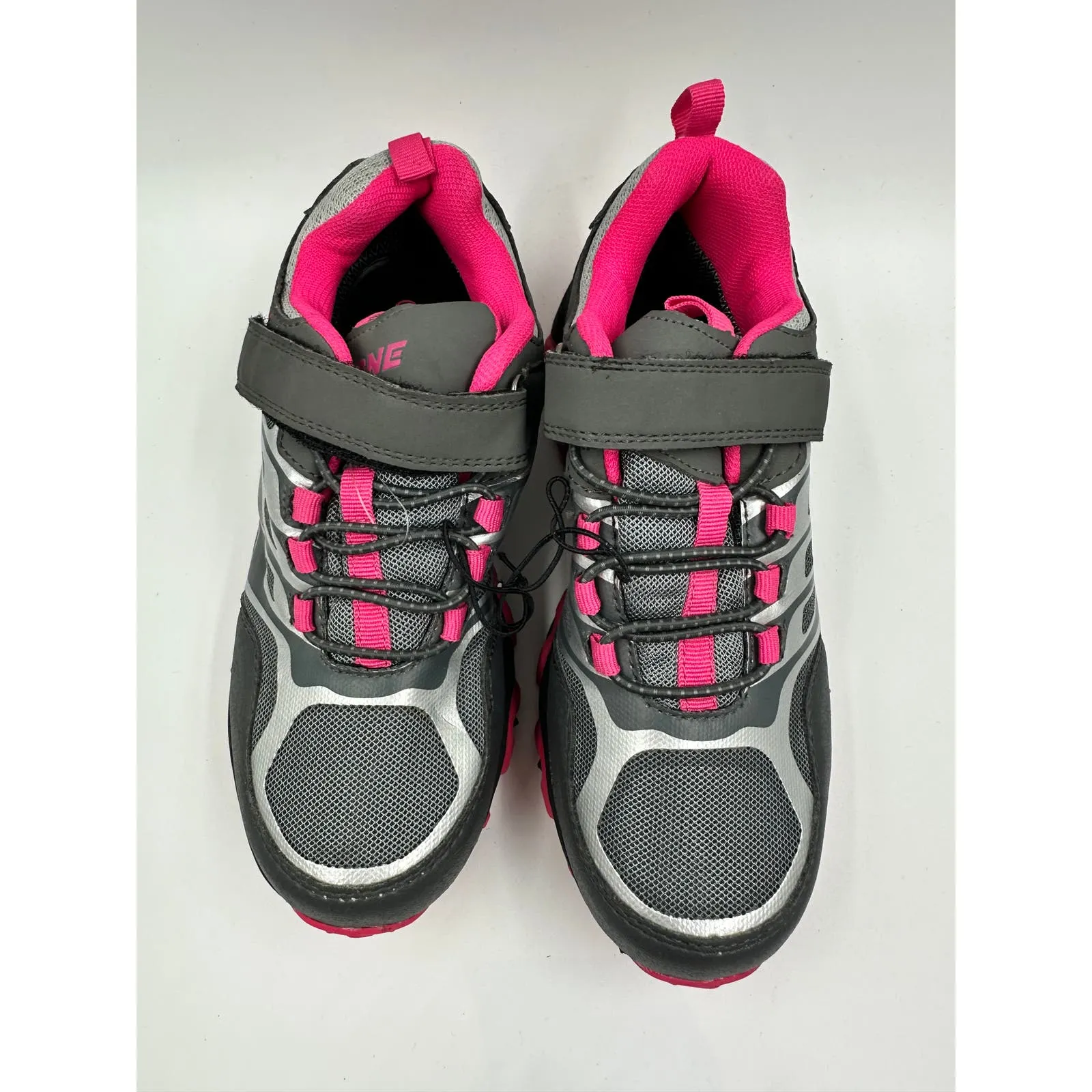 Big Kid Size 3.5, Gray Low Top Hikers w/ Silver & Pink Accents and Rugged Tread