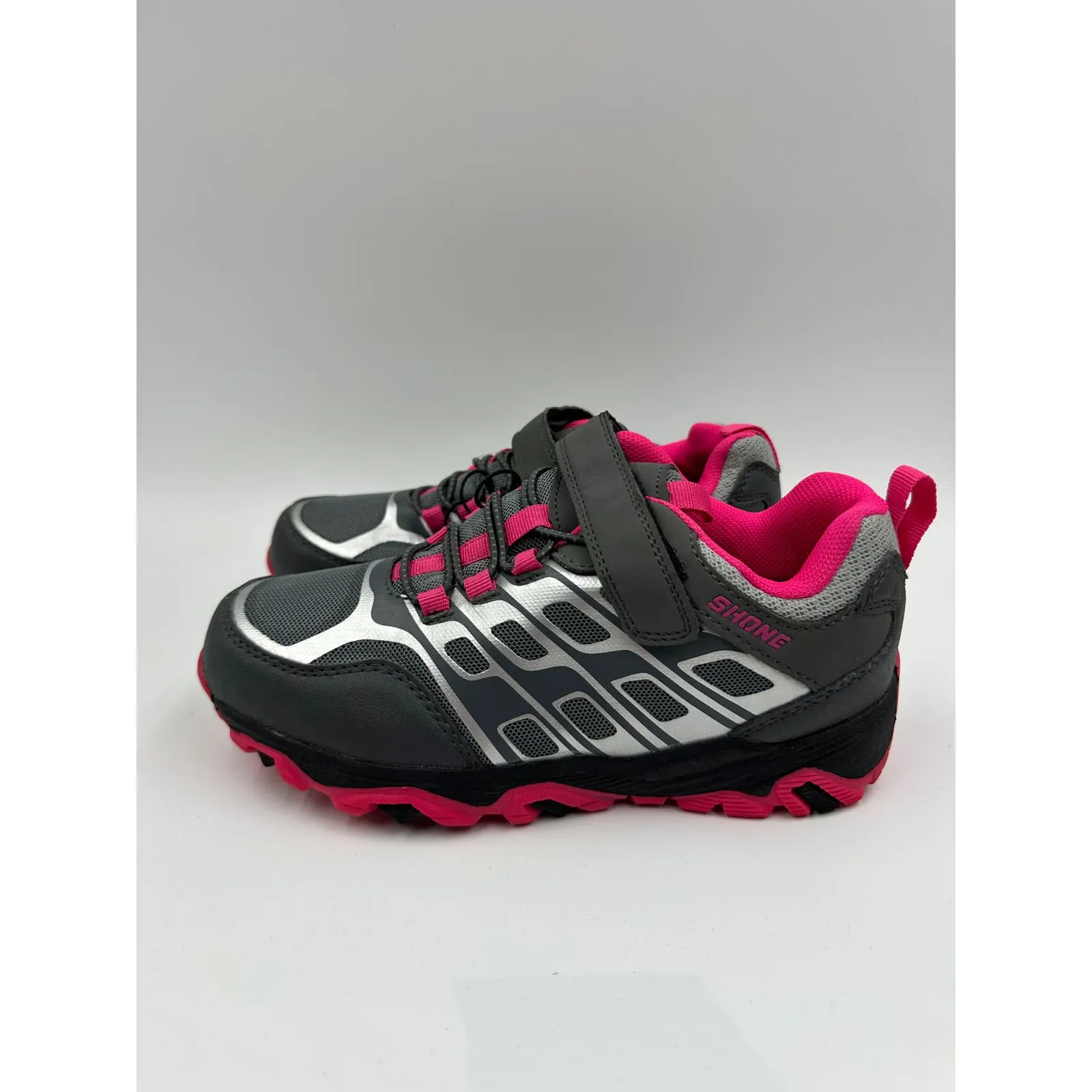 Big Kid Size 3.5, Gray Low Top Hikers w/ Silver & Pink Accents and Rugged Tread