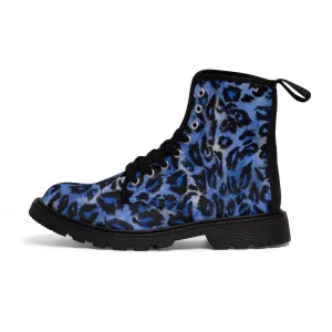 Blue Leopard Men's Boots, Best Animal Print Hiking Winter Hiker Laced Up Boots For Men