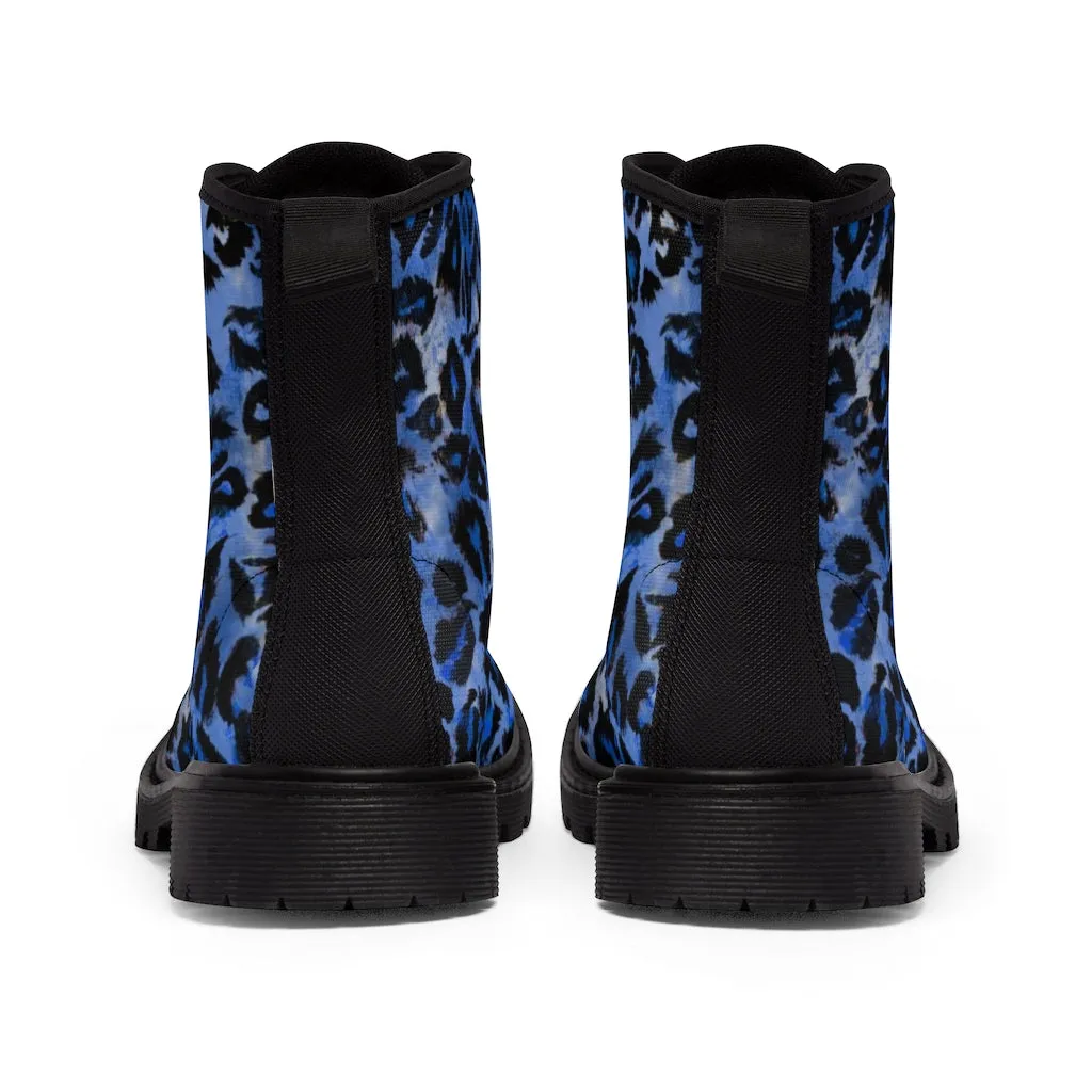 Blue Leopard Men's Boots, Best Animal Print Hiking Winter Hiker Laced Up Boots For Men