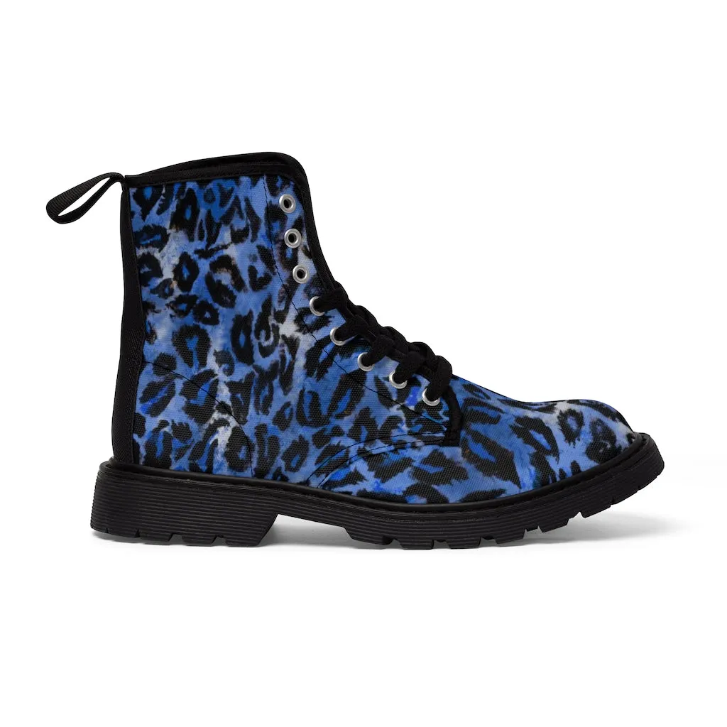 Blue Leopard Men's Boots, Best Animal Print Hiking Winter Hiker Laced Up Boots For Men