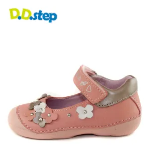 D.D. Step toddler single strap girl sandals/dress shoes light pink with flowers size US 4-8