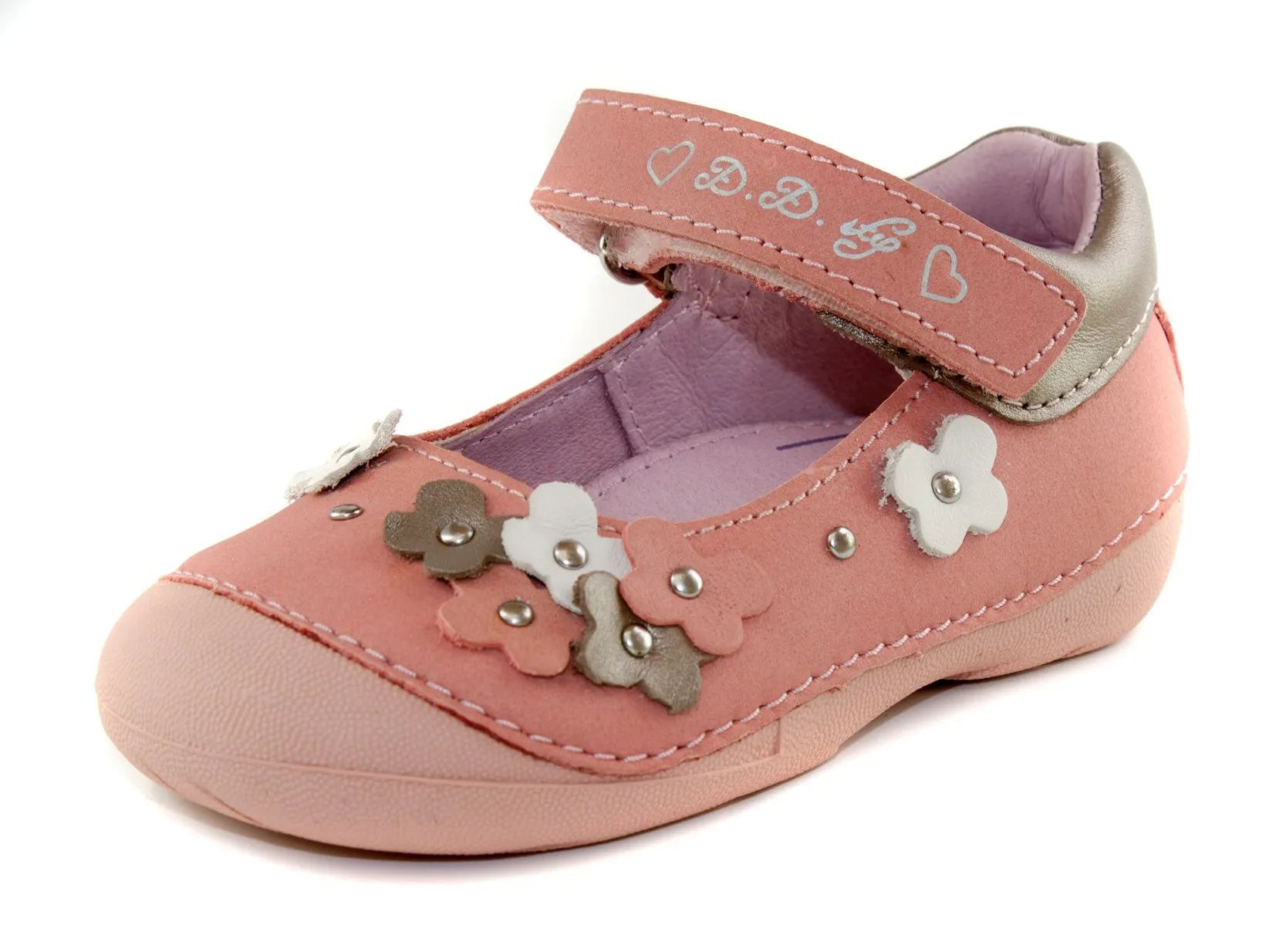 D.D. Step toddler single strap girl sandals/dress shoes light pink with flowers size US 4-8