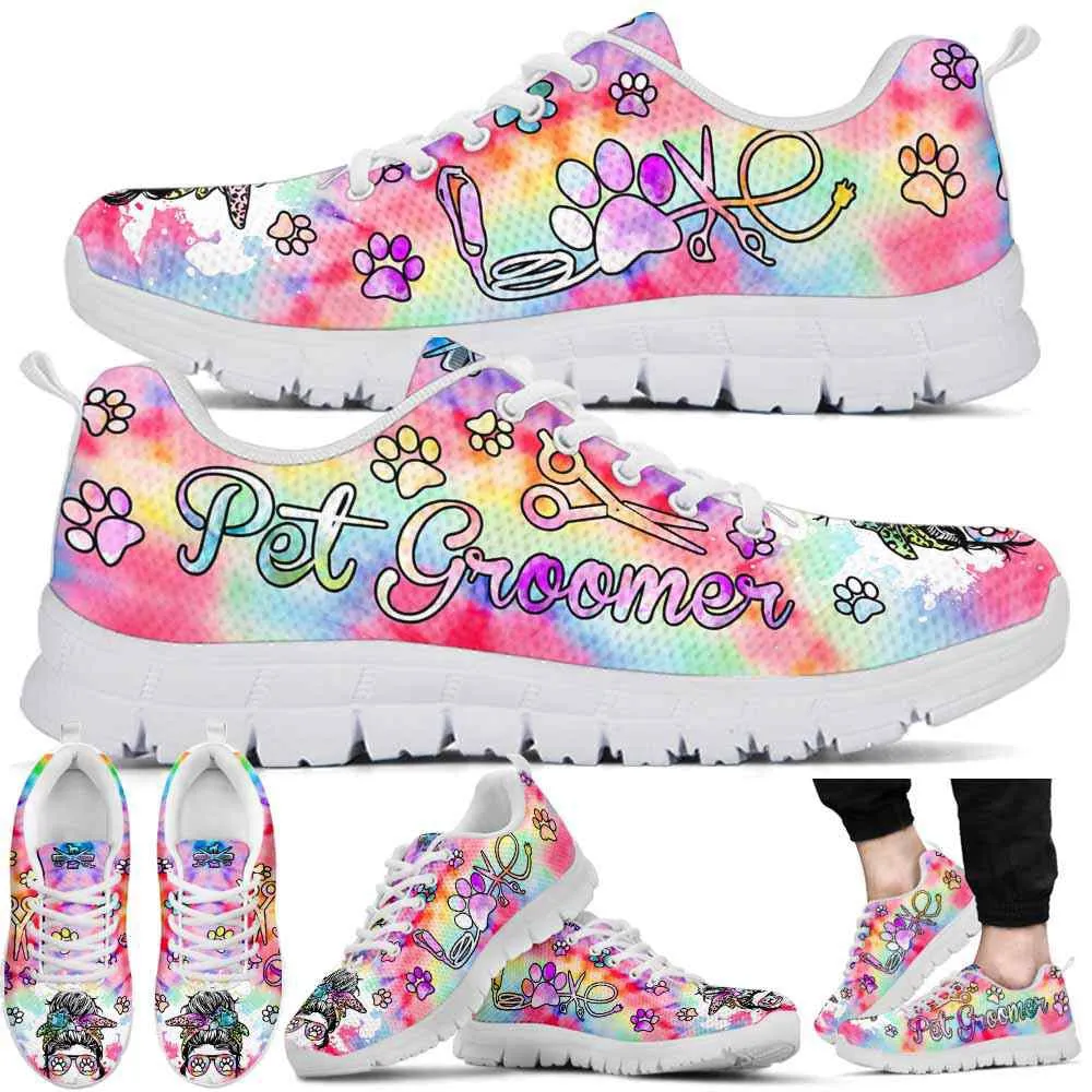 Dog Groomer Sneaker, Pet Groomer Tie Dye Love Heart Sneakers Shoes, Best Running Shoes, Unique Gifts For Dog Lovers