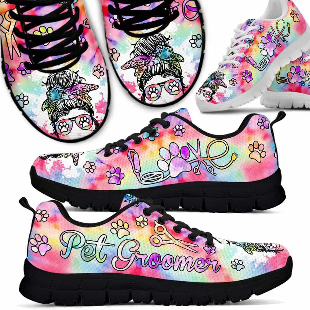 Dog Groomer Sneaker, Pet Groomer Tie Dye Love Heart Sneakers Shoes, Best Running Shoes, Unique Gifts For Dog Lovers