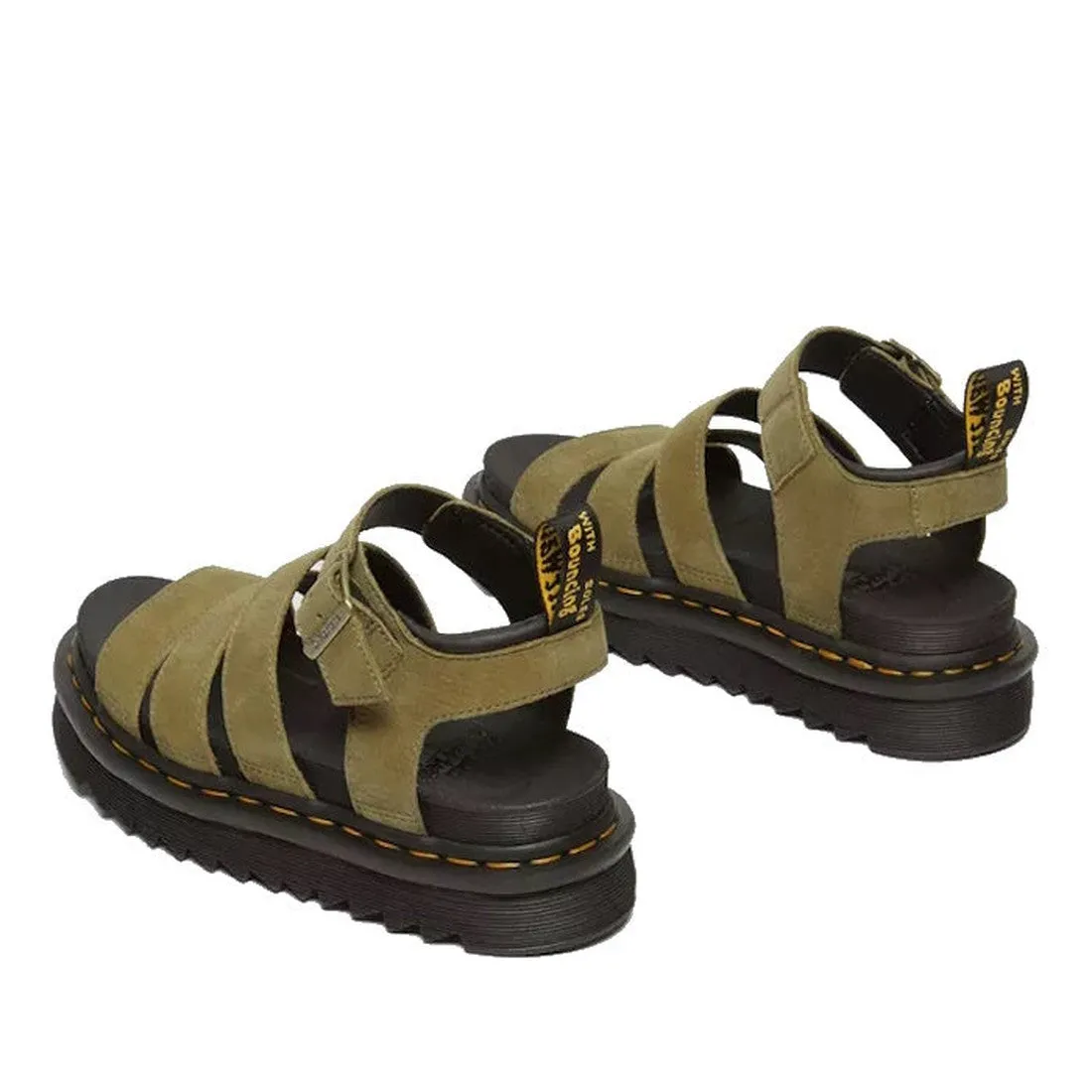 Dr Martens Blaire Muted Olive Tumled Nubuck 3 Strap Sandal