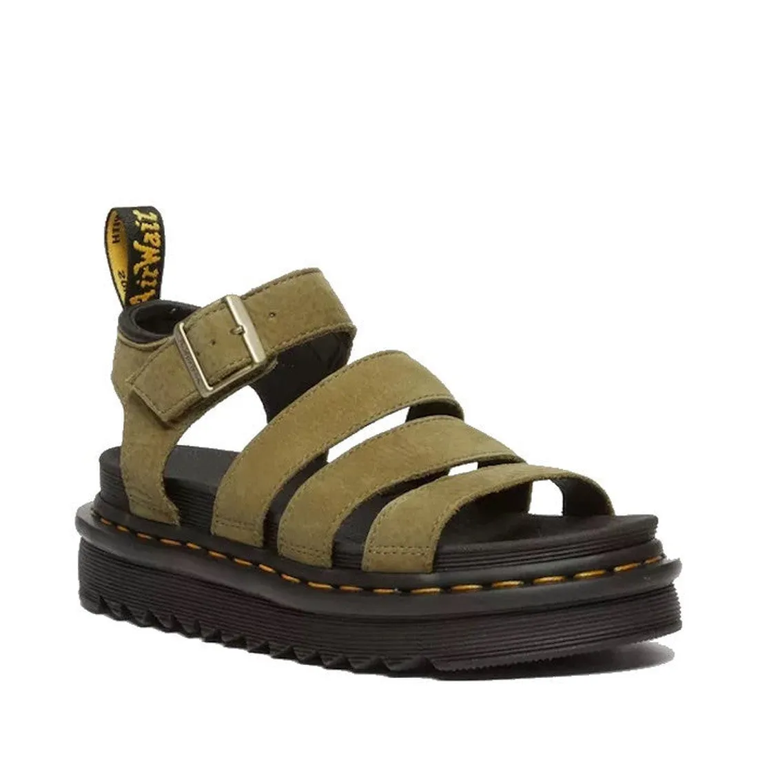 Dr Martens Blaire Muted Olive Tumled Nubuck 3 Strap Sandal