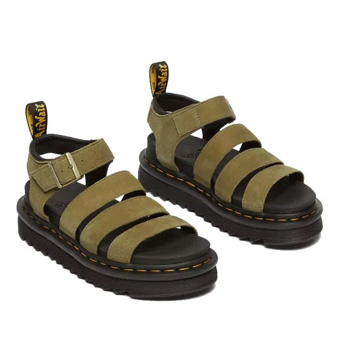 Dr Martens Blaire Muted Olive Tumled Nubuck 3 Strap Sandal