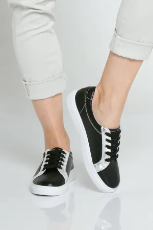 Evie Leather Sneakers - Black/Silver