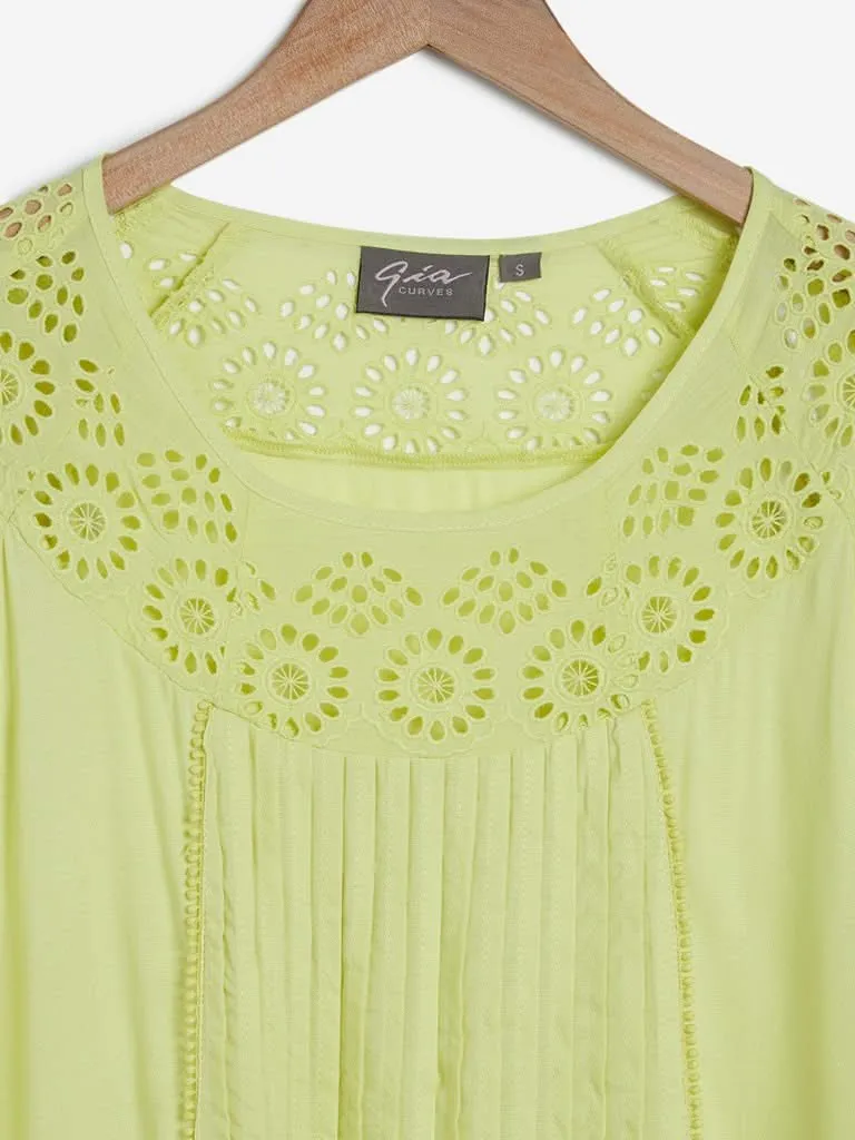 Gia Lime Schiffli Peasant Top