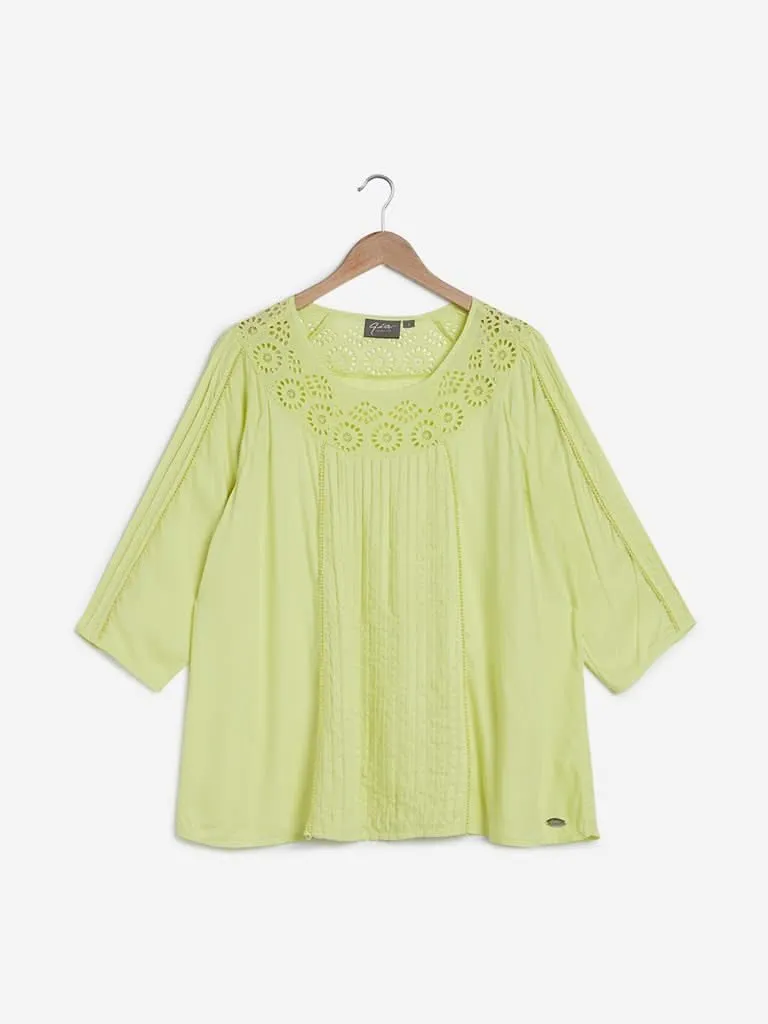 Gia Lime Schiffli Peasant Top