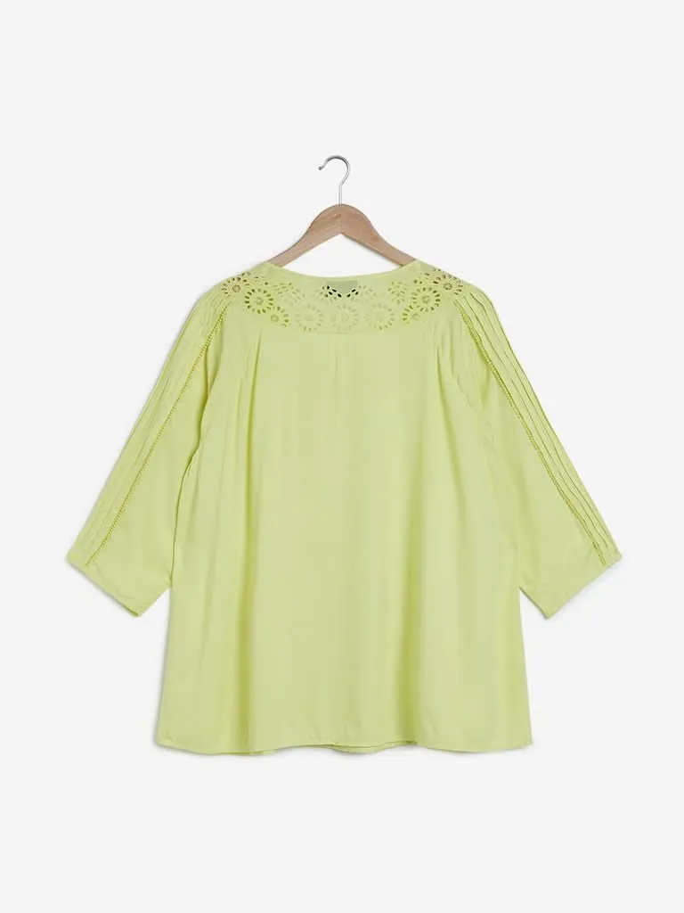 Gia Lime Schiffli Peasant Top