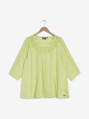 Gia Lime Schiffli Peasant Top