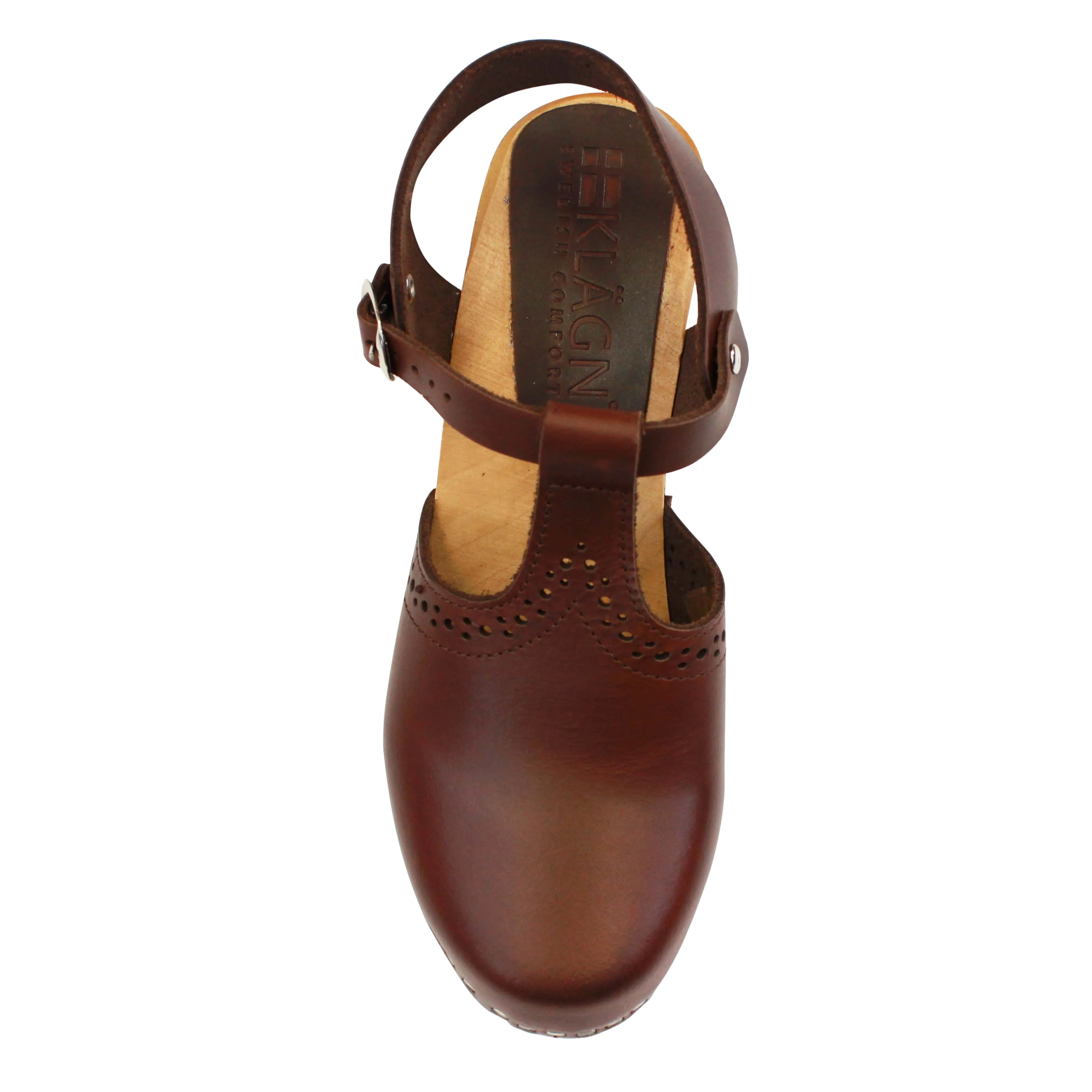 KLÄGN ANNELI Swedish Wooden Clogs in Brown Leather - CLOSEOUT