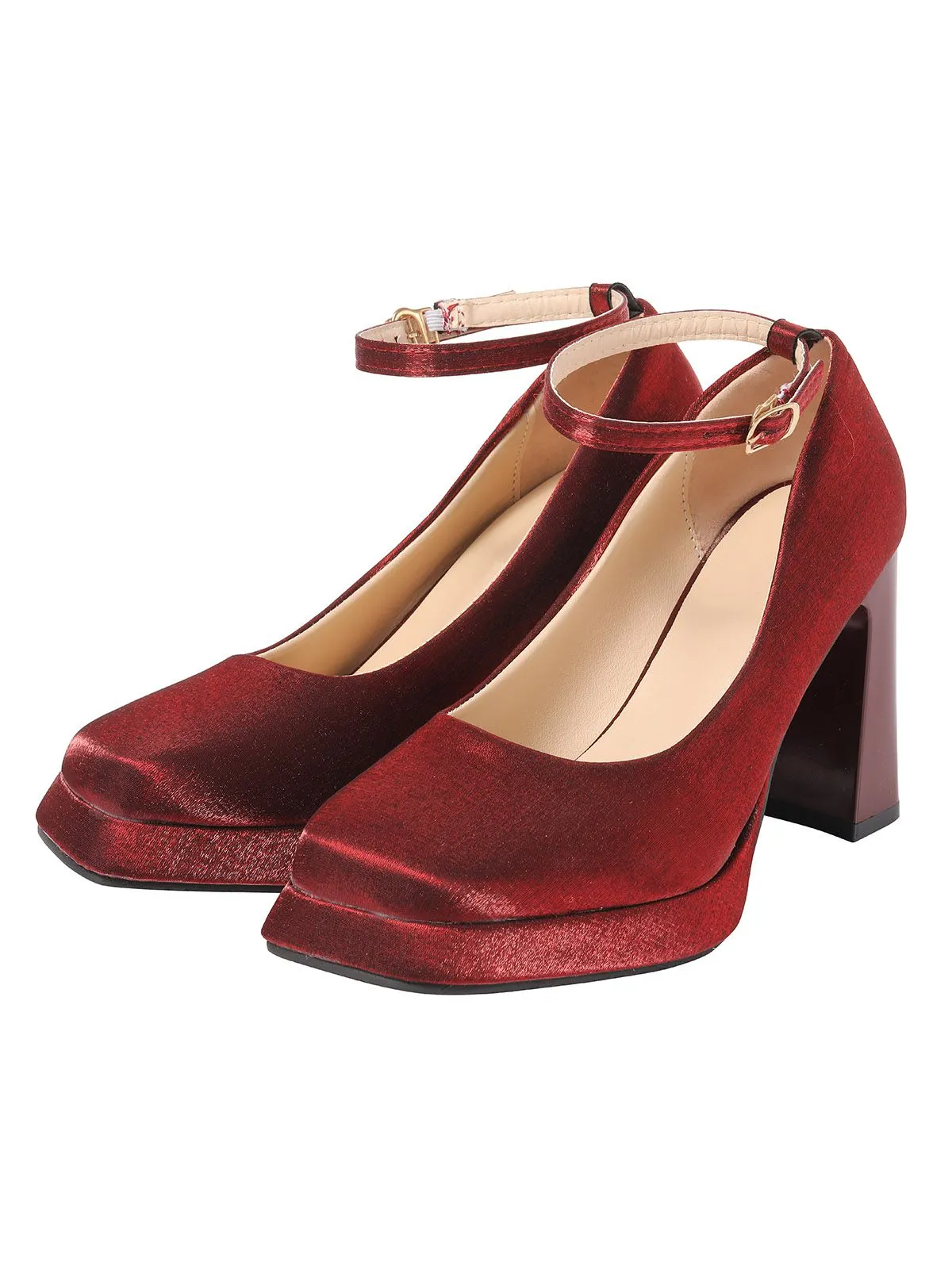 Latest Satin Block Heel Mary Jane Shoes