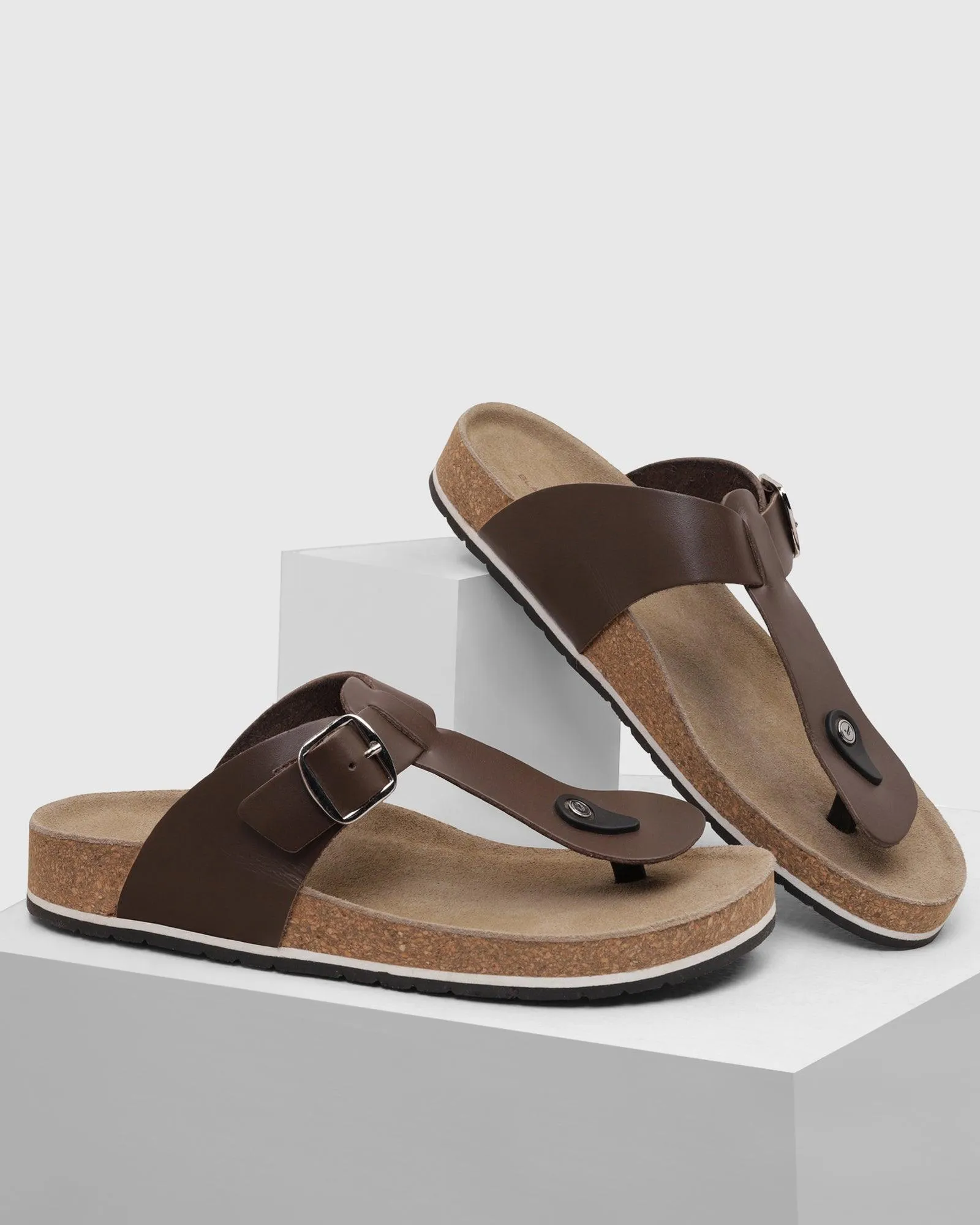 Leather Brown Solid Sandals - Sarmik