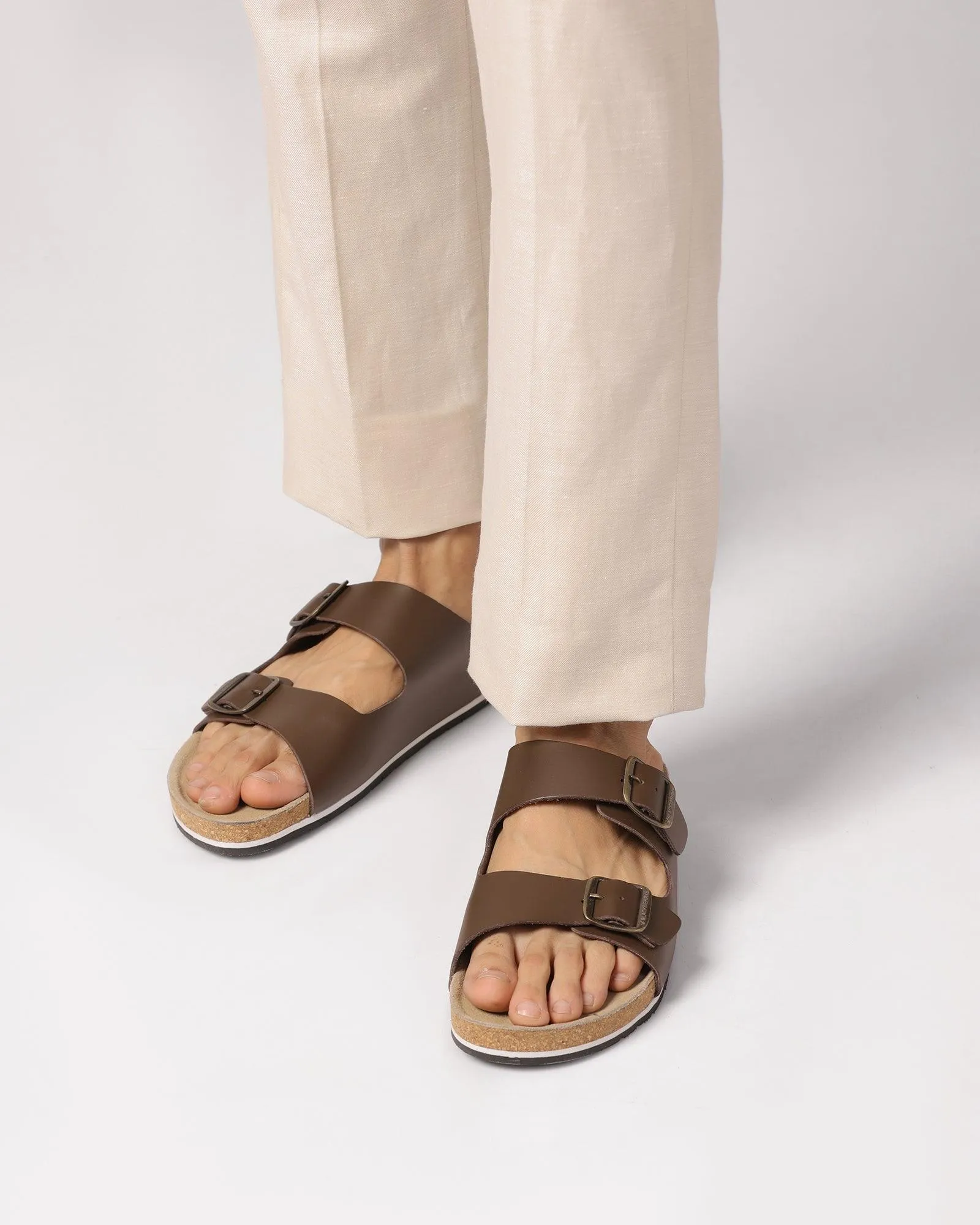 Leather Brown Solid Sandals - Shon