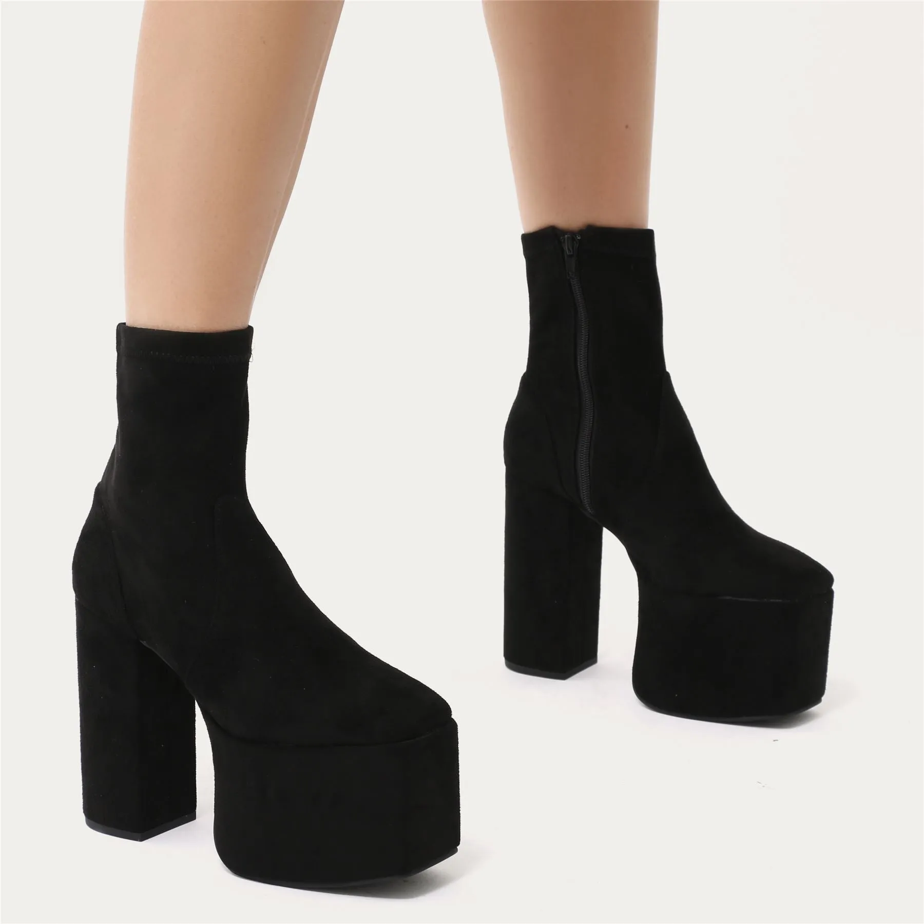 Mayhem Extreme Platform Ankle Boots in Black Faux Suede