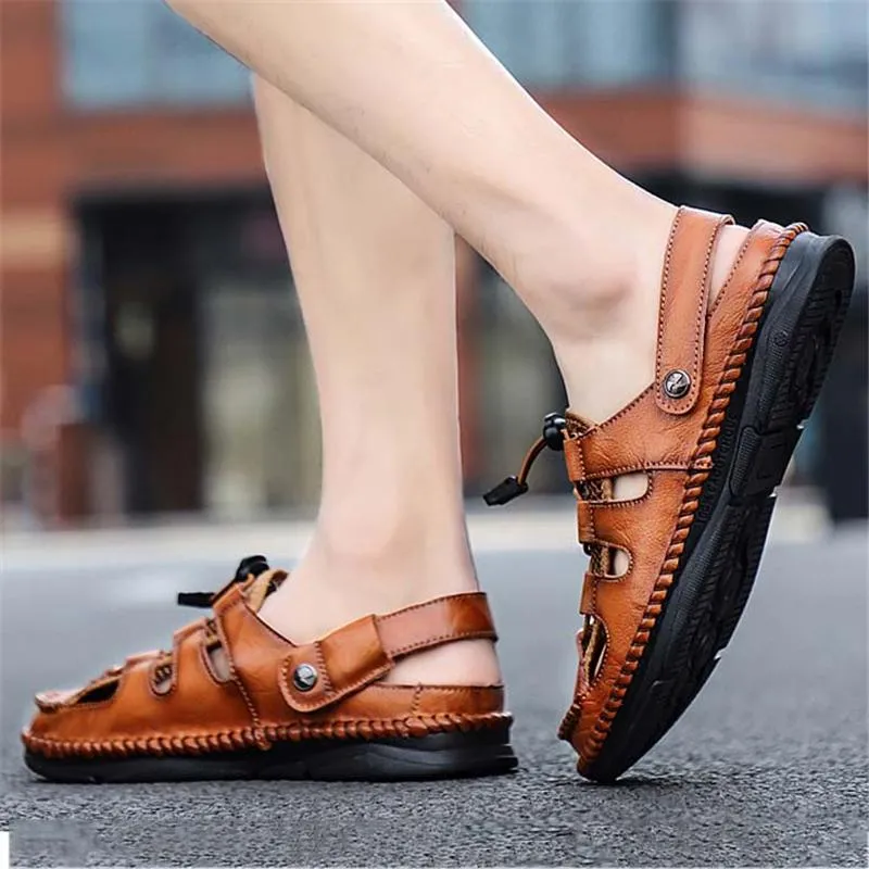 Mens Casual Breathable Stitching Hook Loop Sandals