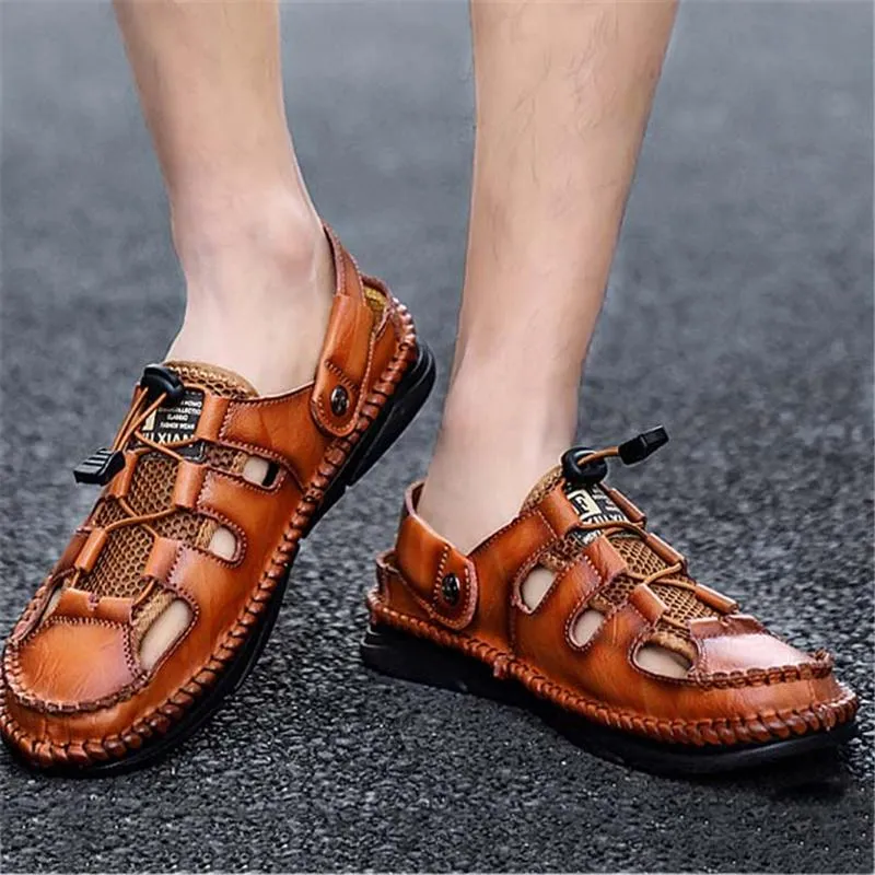 Mens Casual Breathable Stitching Hook Loop Sandals