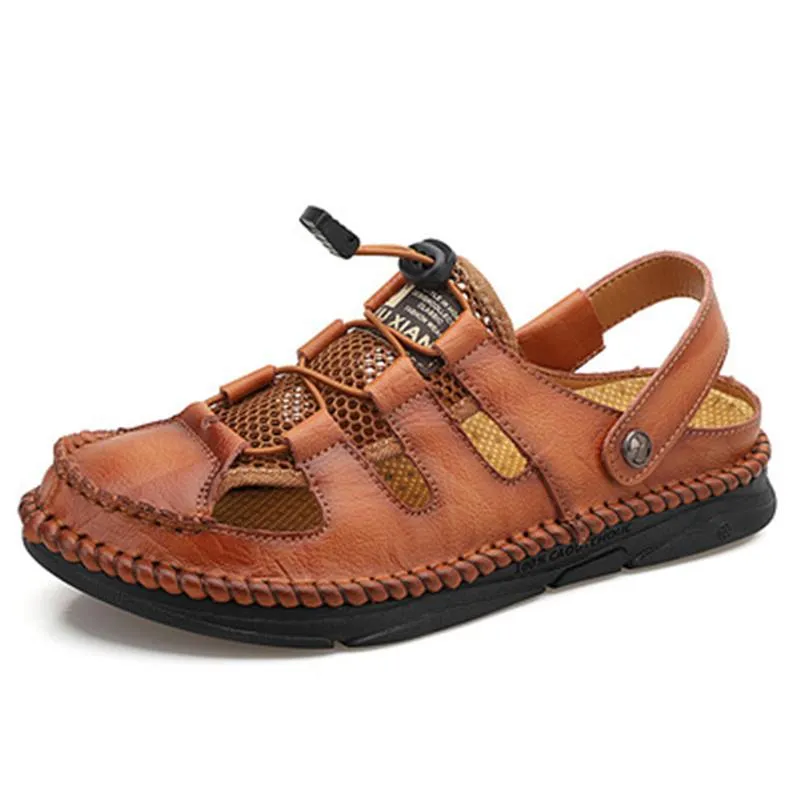 Mens Casual Breathable Stitching Hook Loop Sandals