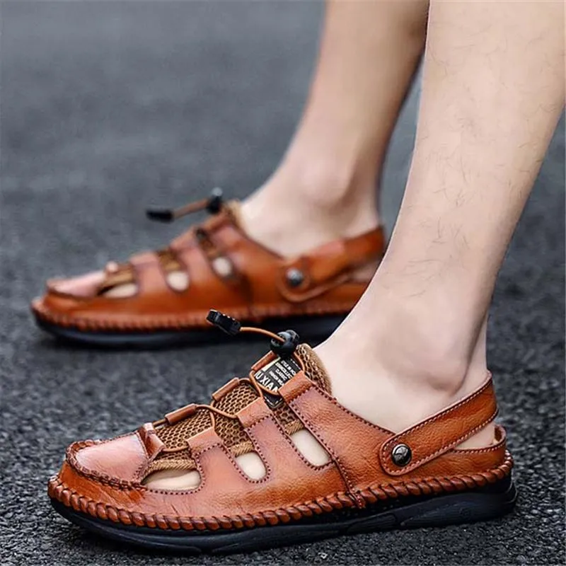 Mens Casual Breathable Stitching Hook Loop Sandals