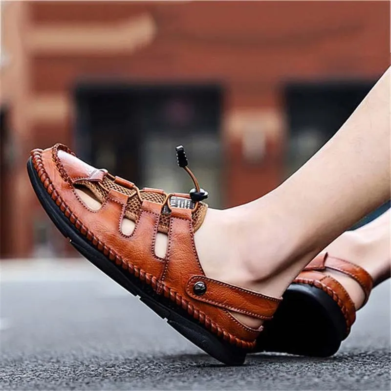 Mens Casual Breathable Stitching Hook Loop Sandals