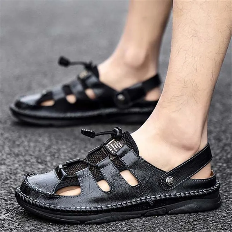 Mens Casual Breathable Stitching Hook Loop Sandals