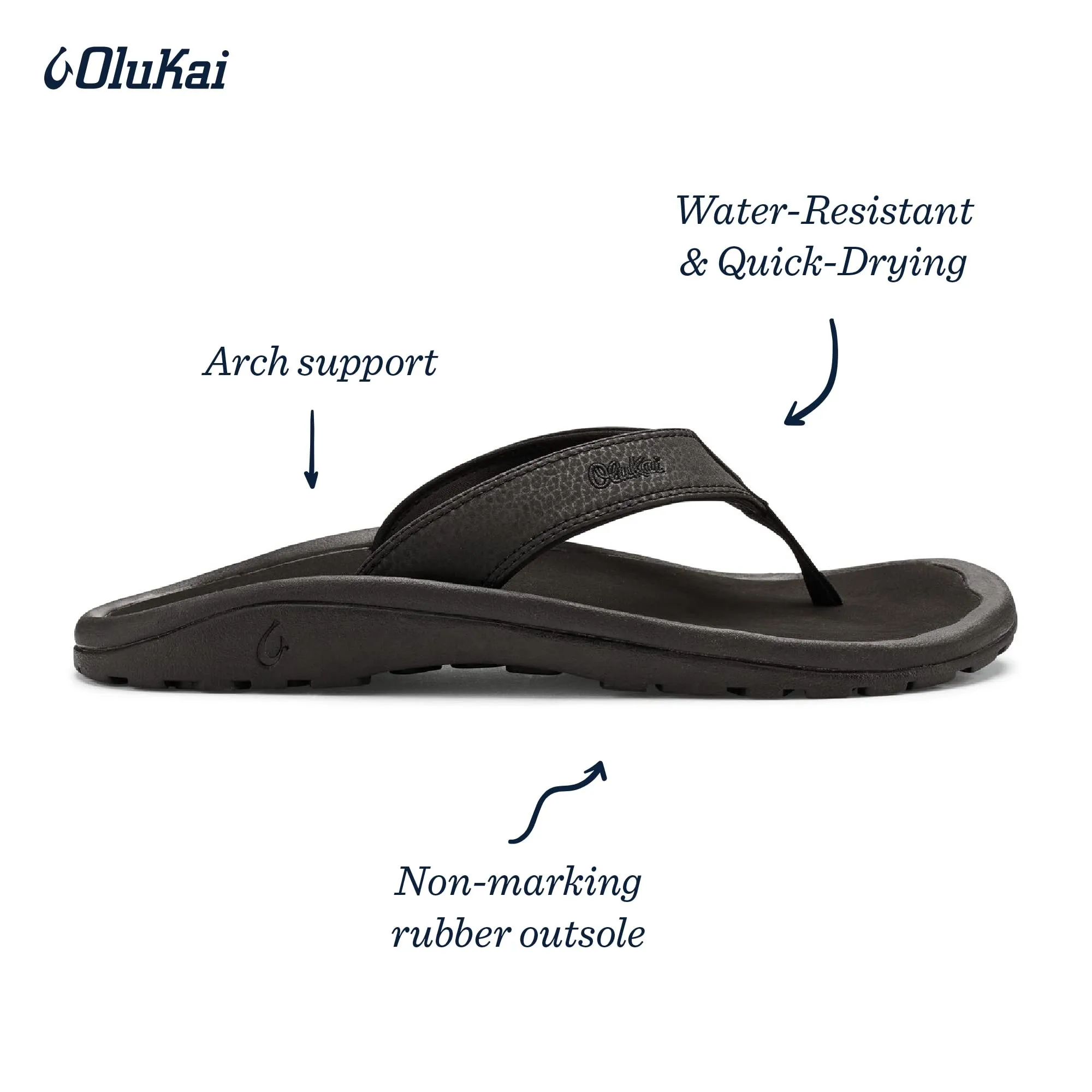 Men's Shoes OluKai OHANA Water Resistant Sandals 10110A-4040 BLACK / BLACK