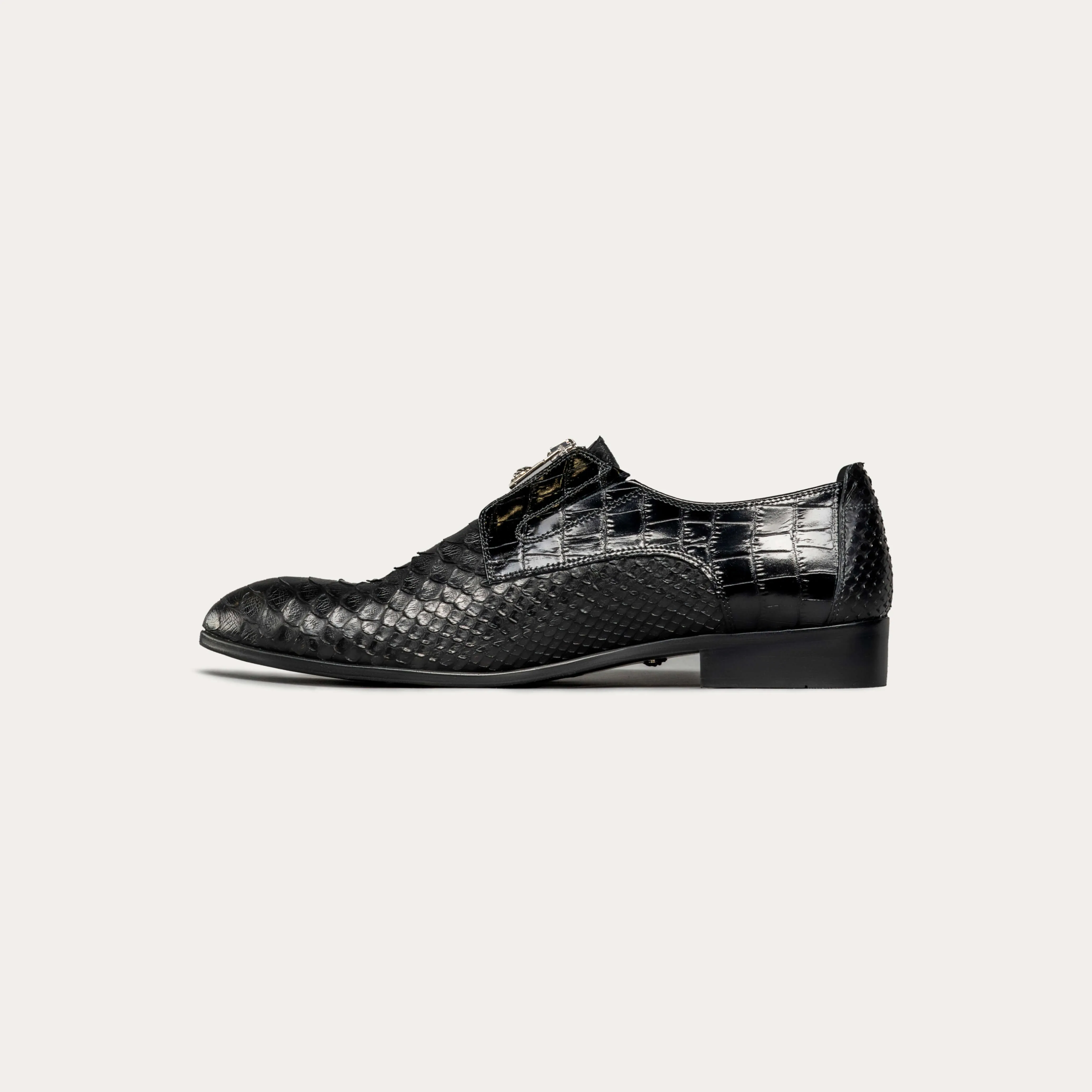 Python Leather & Premium Leather Derby Shoes with Zipper