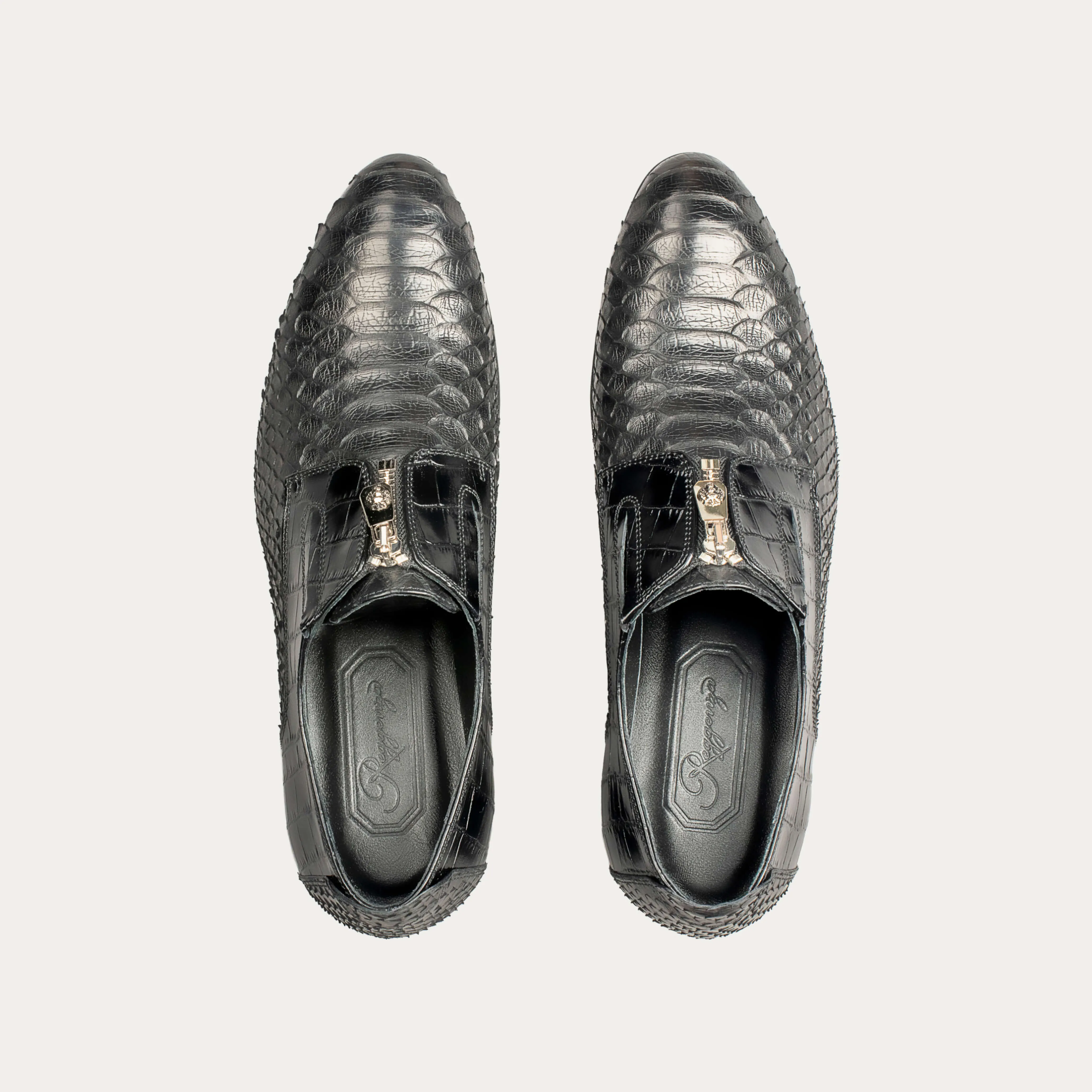 Python Leather & Premium Leather Derby Shoes with Zipper