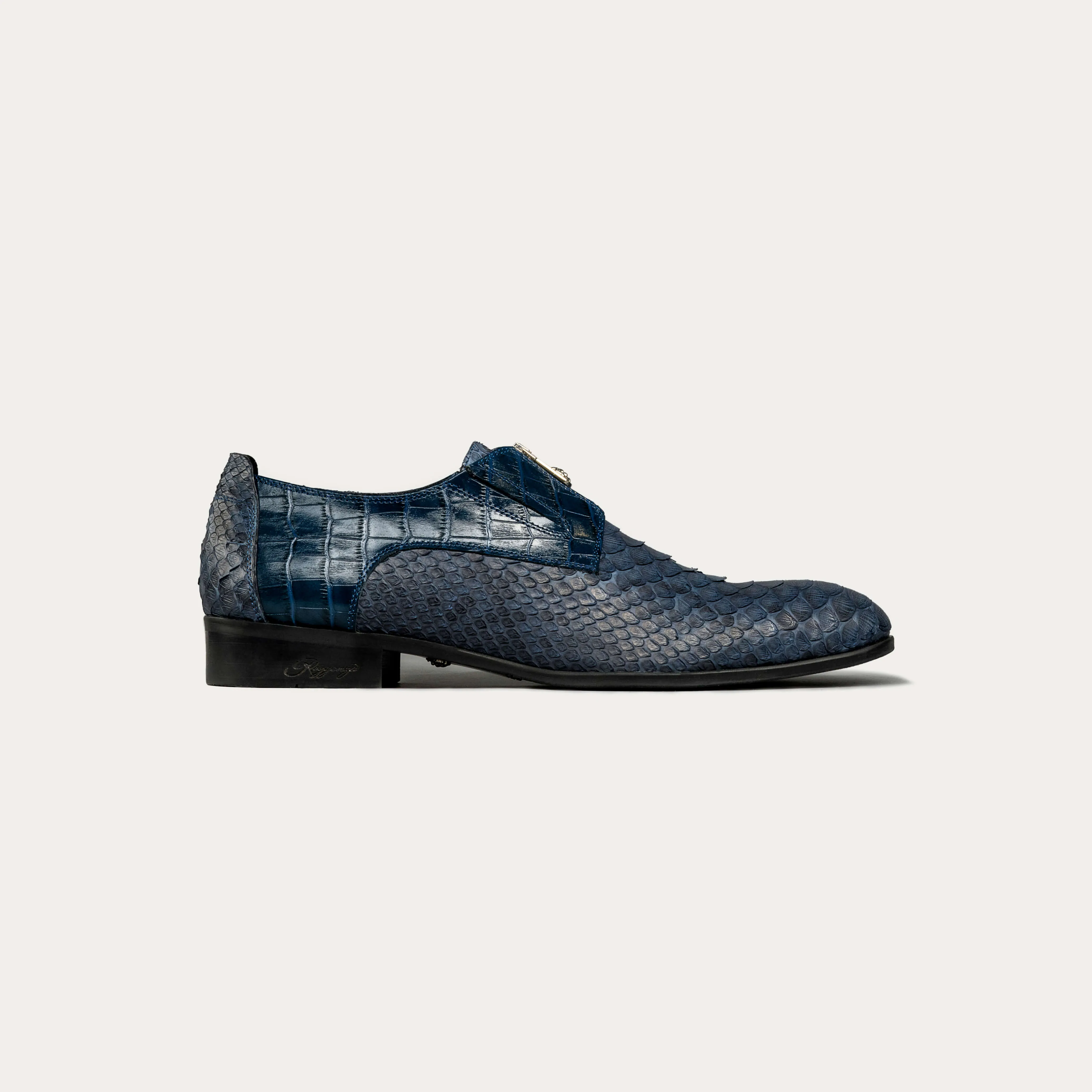 Python Leather & Premium Leather Derby Shoes with Zipper