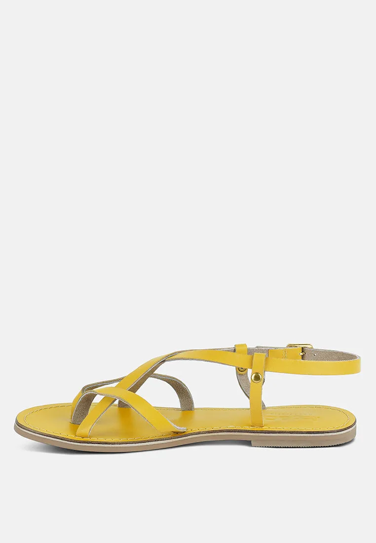 RITA Yellow Strappy Flat Leather Sandals