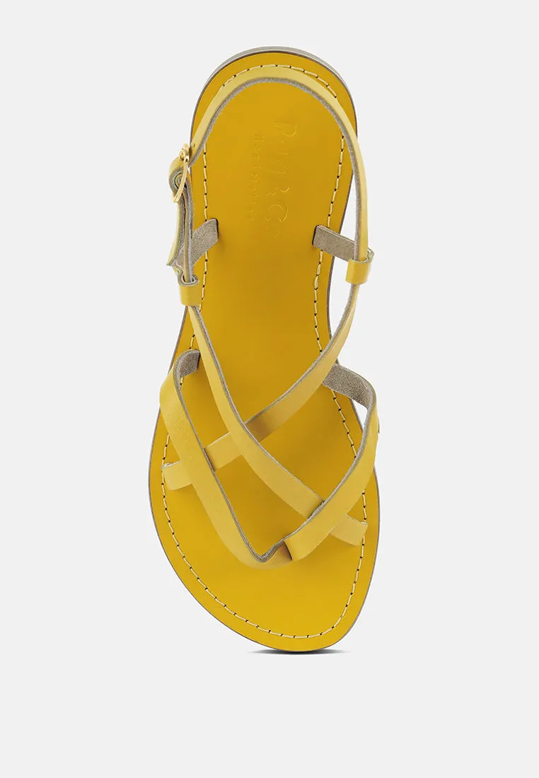 RITA Yellow Strappy Flat Leather Sandals