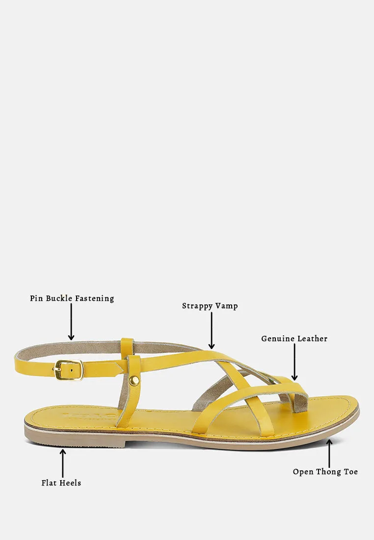 RITA Yellow Strappy Flat Leather Sandals