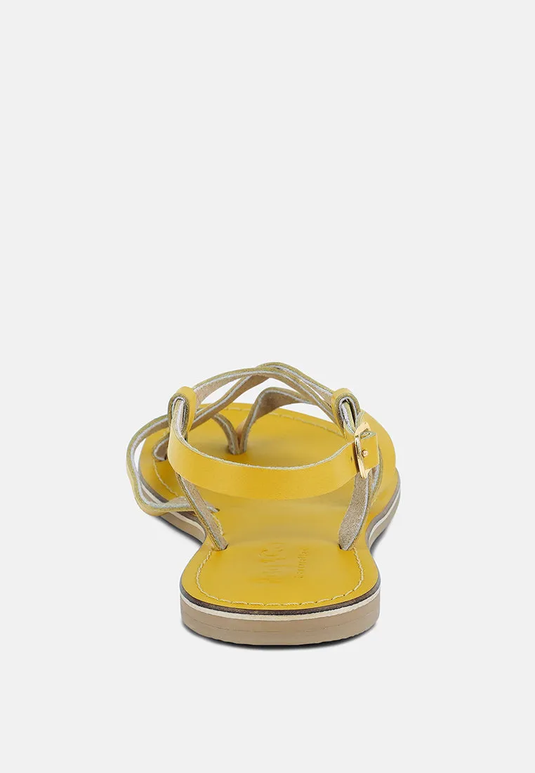 RITA Yellow Strappy Flat Leather Sandals