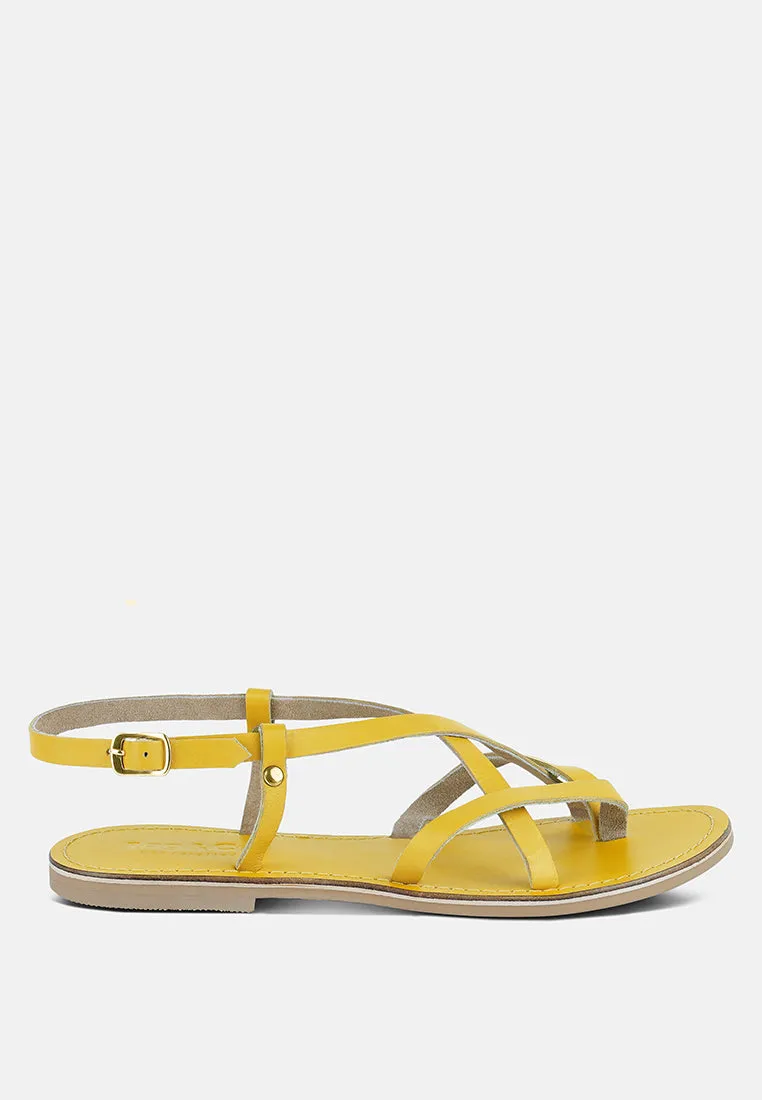 RITA Yellow Strappy Flat Leather Sandals