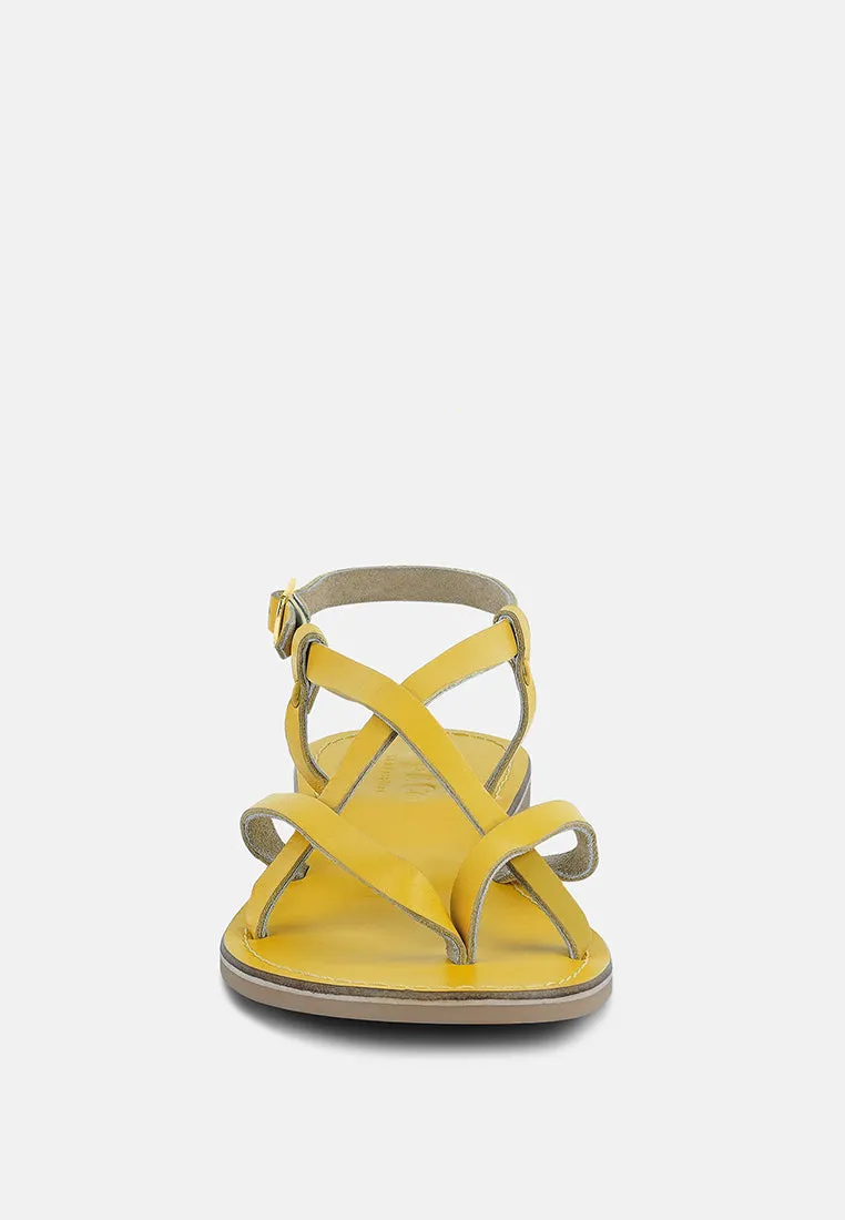 RITA Yellow Strappy Flat Leather Sandals