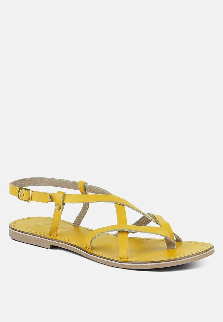 RITA Yellow Strappy Flat Leather Sandals