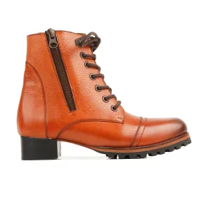 Sara - Ladies Orange Tan  Pebble Grain Leather Ankle Boot