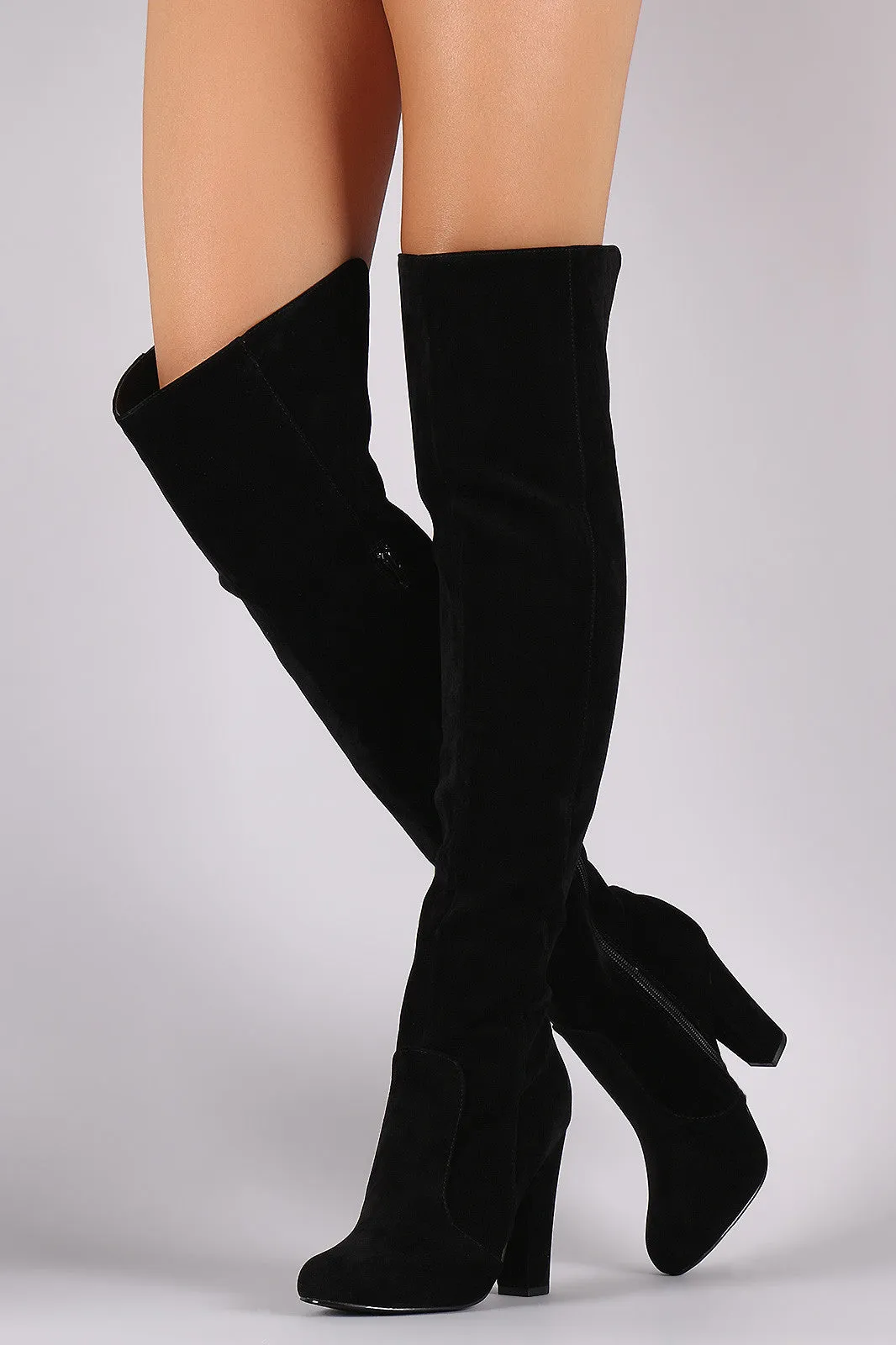 Shoe Republic LA Suede Chunky Heel OTK Boots