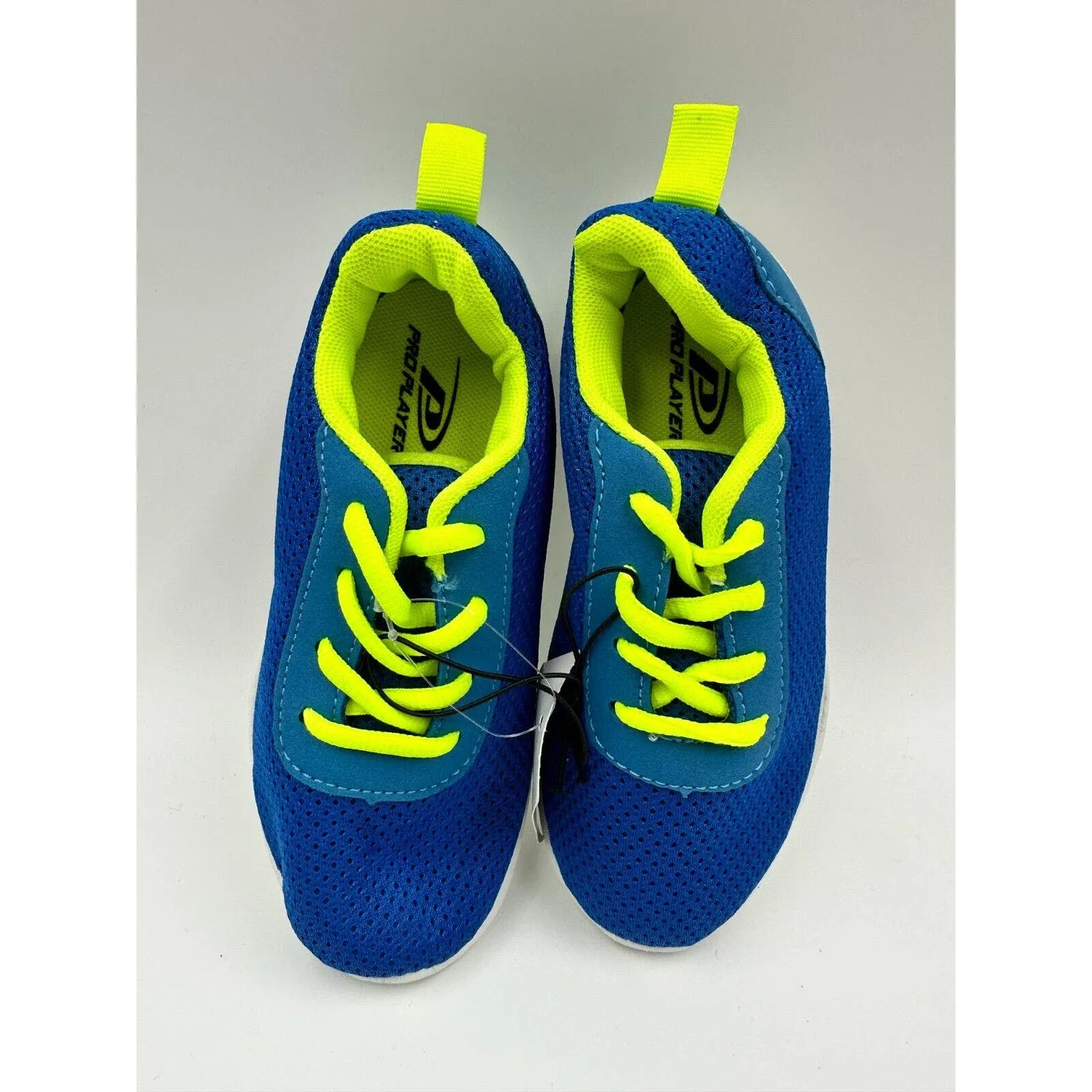 Small Kid size 12 Vibrant Blue Sneakers, with Yellow Laces and White Soles